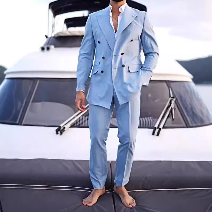 Herren Eleganter Doppelreiher-Anzug im edlen Streifen-Muster Aliams