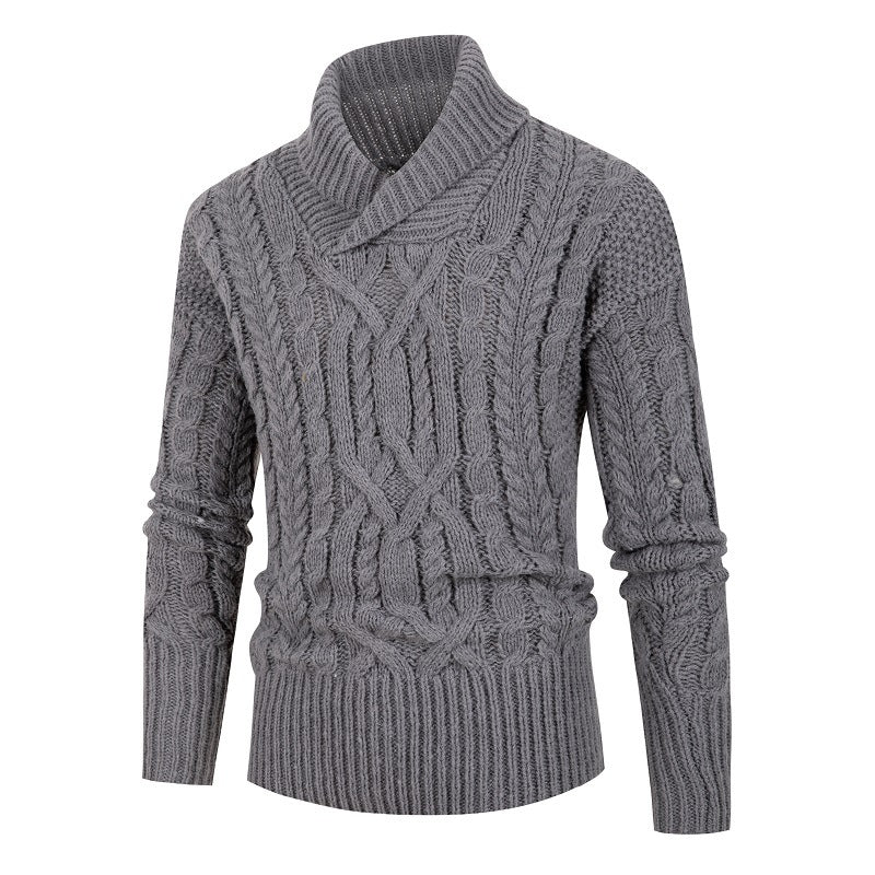 Herren Grobstrickpullover mit Schalkragen und raffinierten Zopfmuster Aliams