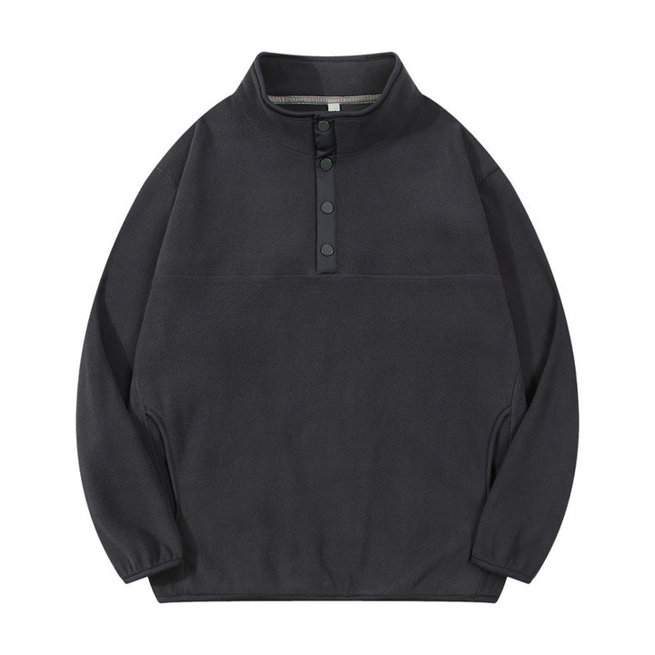 Herren gemütlicher Fleece-Pullover mit Stehkragen und Druckknöpfen Aliams