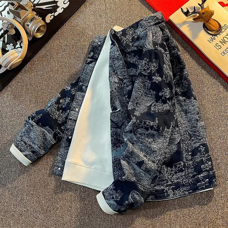 Herren Denimjacke mit kreativem Allover-Print Aliams