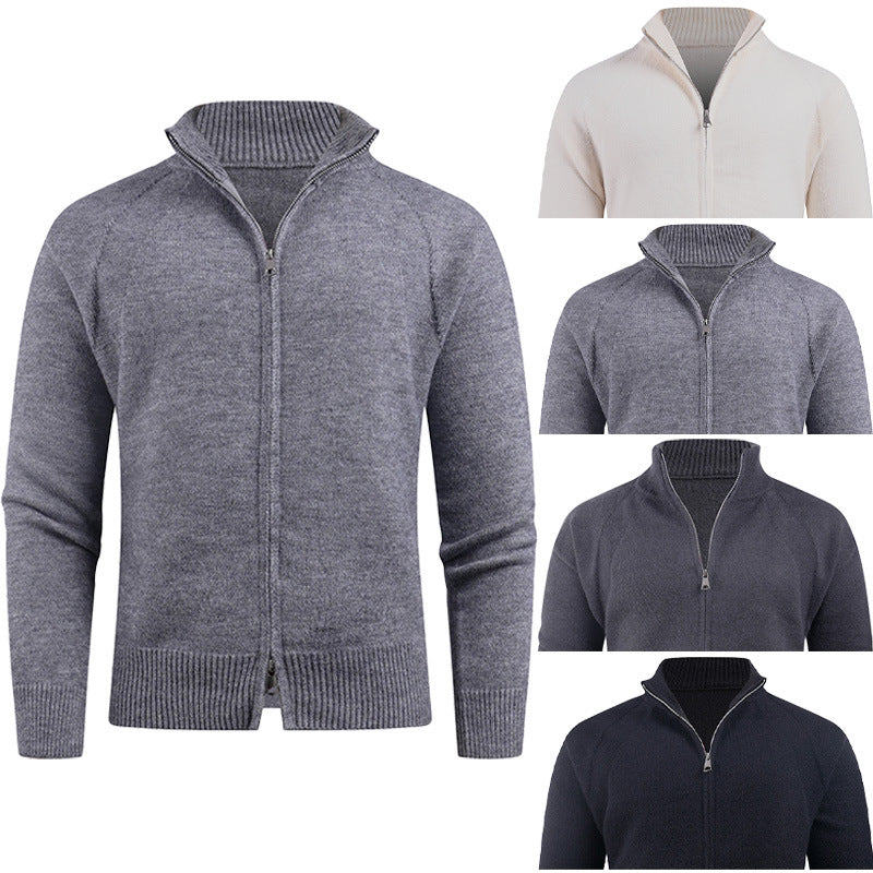 Herren hochwertige Strickjacke mit modernem Reißverschluss und hochgezogenem Kragen Aliams