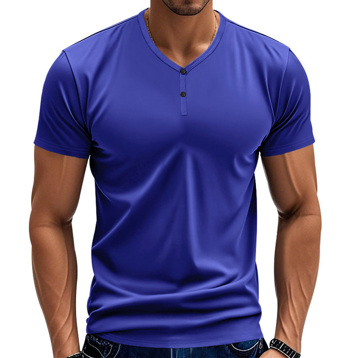 Herren Kurzarm Henley-T-Shirt mit atmungsaktiver Struktur Aliams