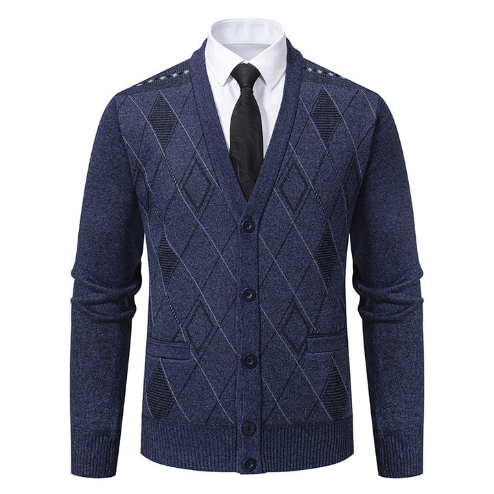 Herren elegante Strickjacke mit Rautenmustern und praktischen Taschen Aliams