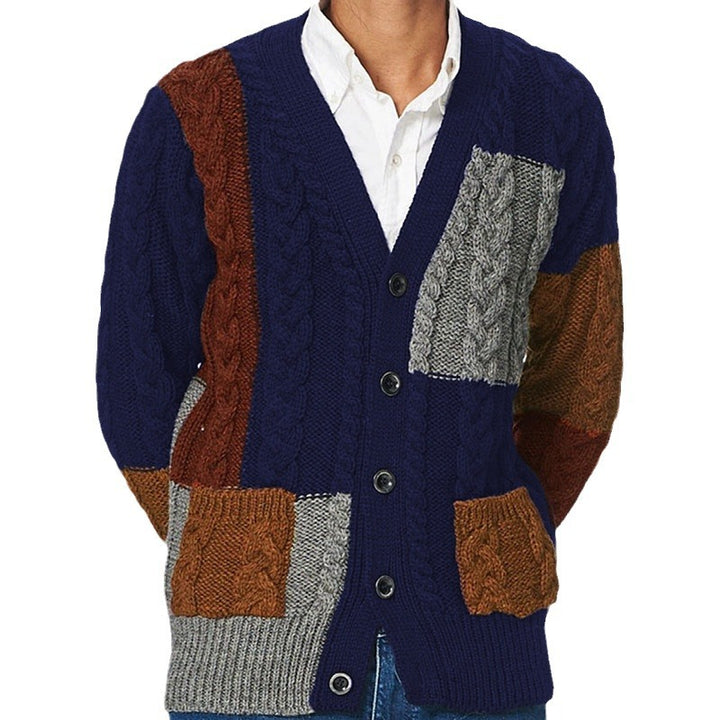 Herren Grobstrick Cardigan mit farbigen Akzenten und praktischen Taschen Aliams