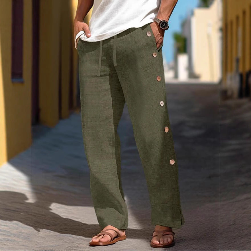Herren Leinenhose mit seitlichen Knopfdetails und lockerer Passform Aliams