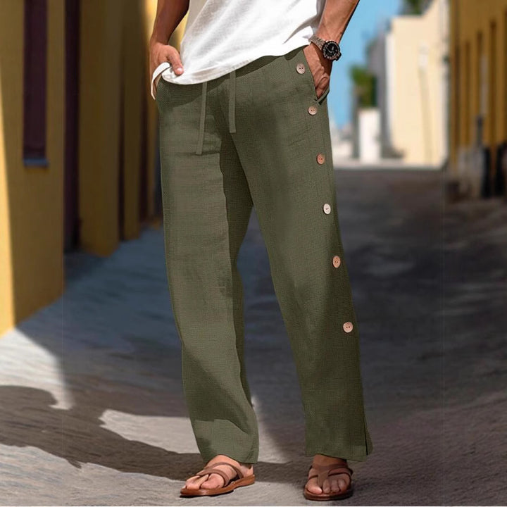 Herren Leinenhose mit seitlichen Knopfdetails und lockerer Passform Aliams