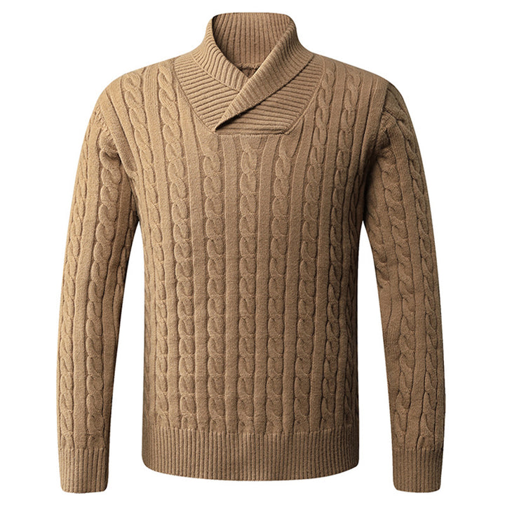 Herren Grobstrickpullover mit modernem Schalkragen und Zopfmuster Aliams