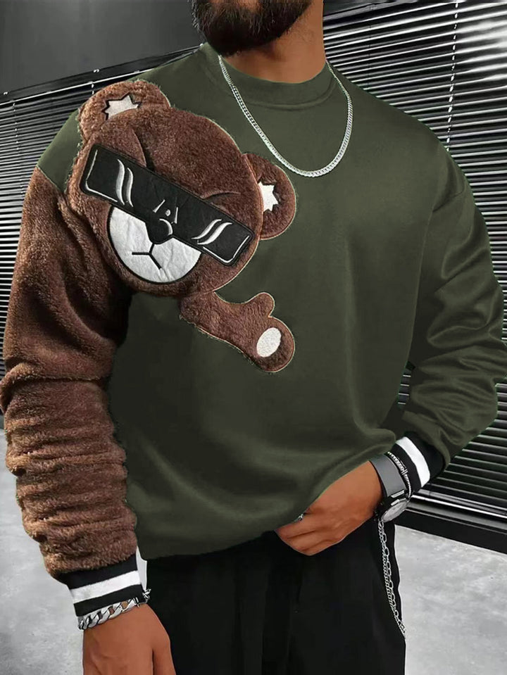 Herren Sweatshirt mit plüschiger Bärenapplikation Aliams
