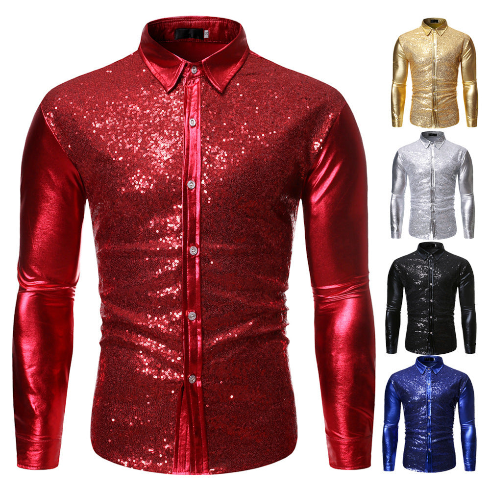 Herren Glitzernde Paillettenhemd mit modernem Slim-Fit-Schnitt Aliams