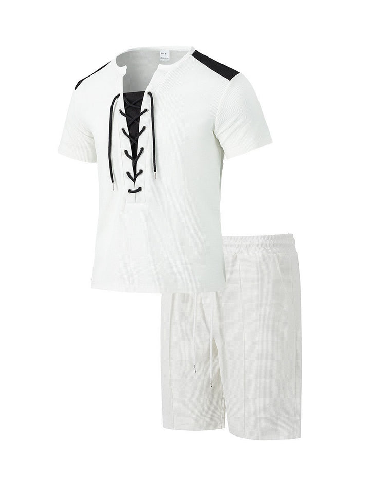 Herren Sportliches Freizeit-Set mit modernem Schnürkragen und Shorts Aliams