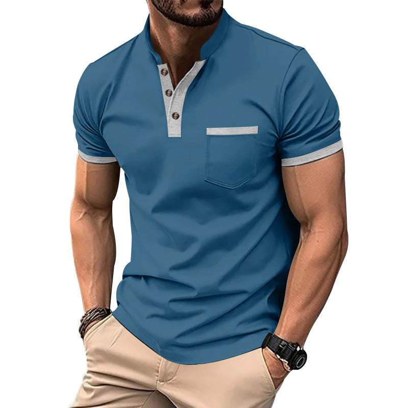 Herren Kurzarm-Henley-T-Shirt mit Button-Down-Kragen und Brusttasche Aliams