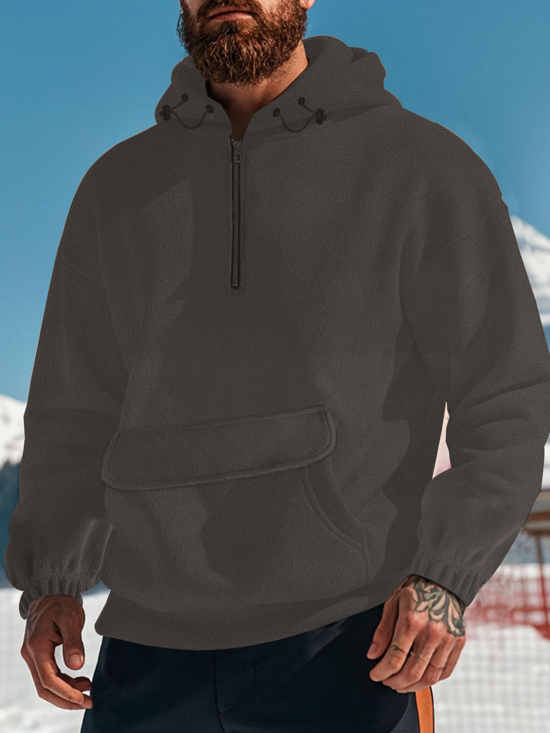 Herren fleecegefütterter Kapuzenpullover mit halbem Reißverschluss Aliams