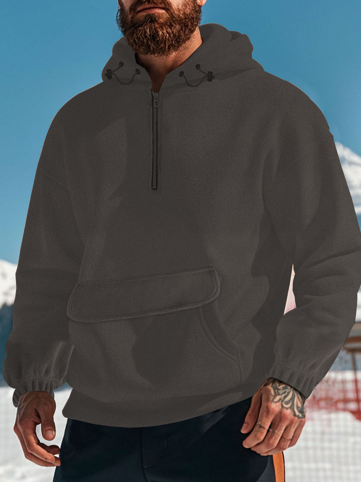 Herren fleecegefütterter Kapuzenpullover mit halbem Reißverschluss Aliams