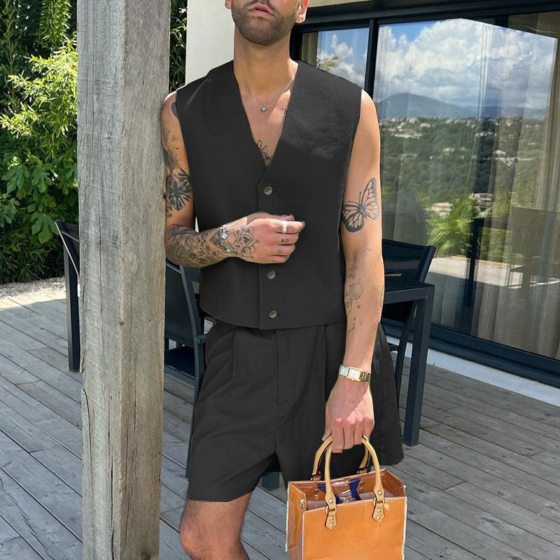 Damen elegantes ärmelloses Blazerset mit Shorts Aliams