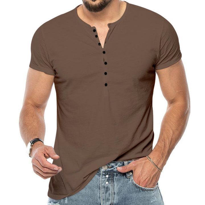 Herren Kurzarm-Henley-Shirt mit modischem Knopfdesign und körperbetonter Passform Aliams
