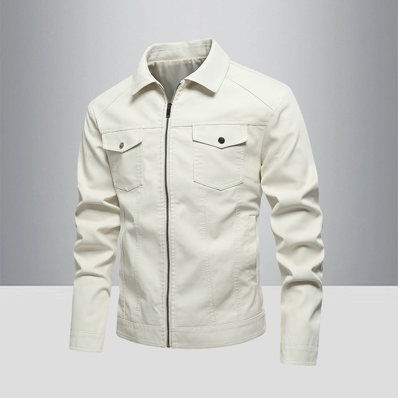 Herren Kunstlederjacke im klassischen Design mit funktionalen Reißverschlusstaschen Aliams