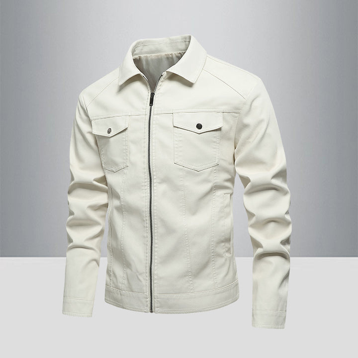 Herren Kunstlederjacke im klassischen Design mit funktionalen Reißverschlusstaschen Aliams