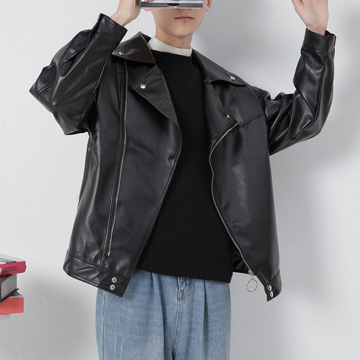 Herren elegante Biker-Lederjacke mit asymmetrischem Reißverschluss Aliams