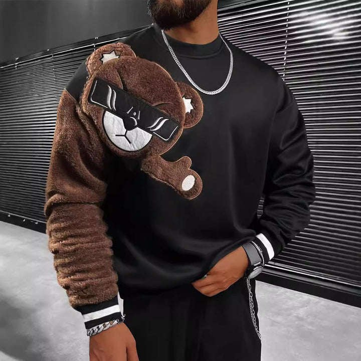 Herren Sweatshirt mit plüschiger Bärenapplikation Aliams