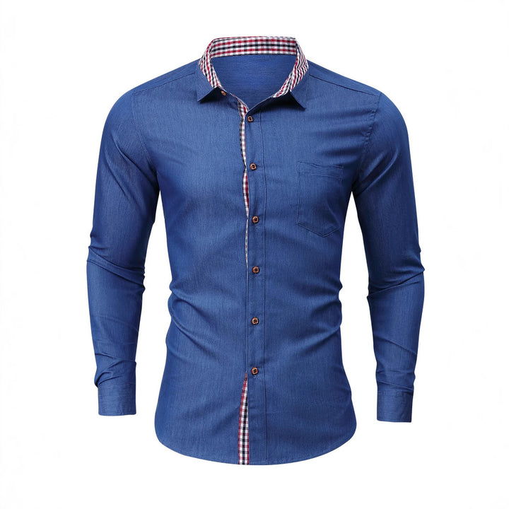 Herren Denim Hemd mit kariertem Kragen Aliams