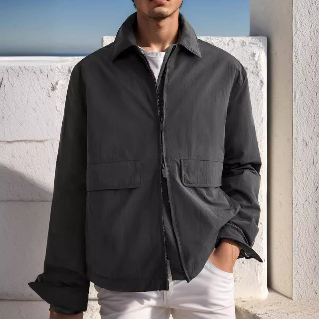 Herren urbane Utility-Jacke mit praktischen Taschen und hohem Kragen Aliams