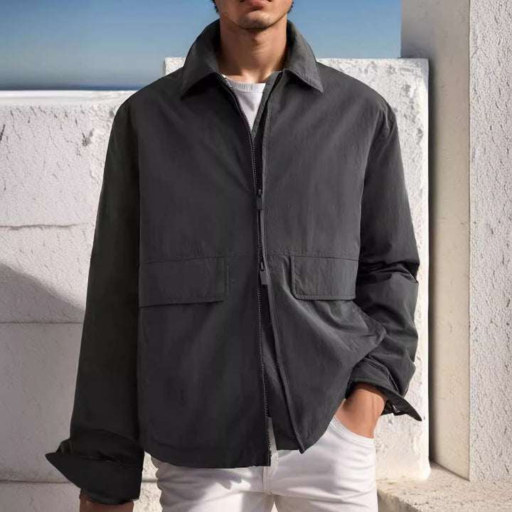 Herren urbane Utility-Jacke mit praktischen Taschen und hohem Kragen Aliams