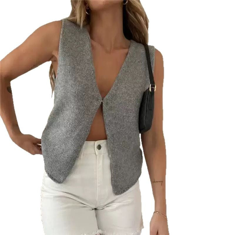 Damen elegante Strickweste mit V-Ausschnitt und schmalem Schnitt Aliams