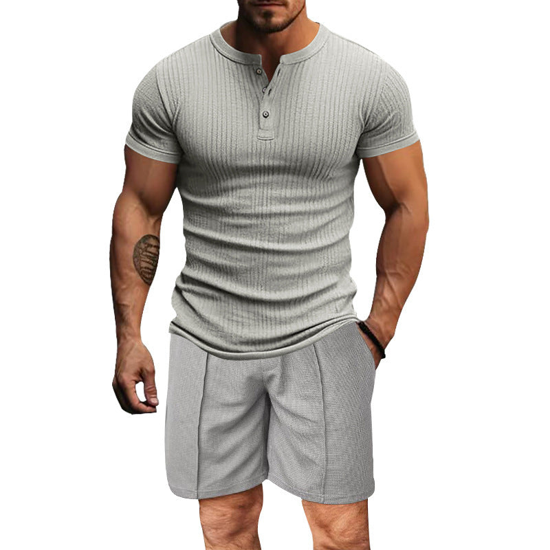 Herren atmungsaktives Henley-T-Shirt mit strukturierter Oberfläche und kurzen Ärmeln Aliams