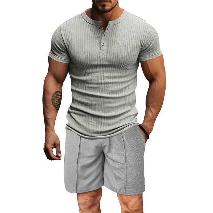 Herren atmungsaktives Henley-T-Shirt mit strukturierter Oberfläche und kurzen Ärmeln Aliams