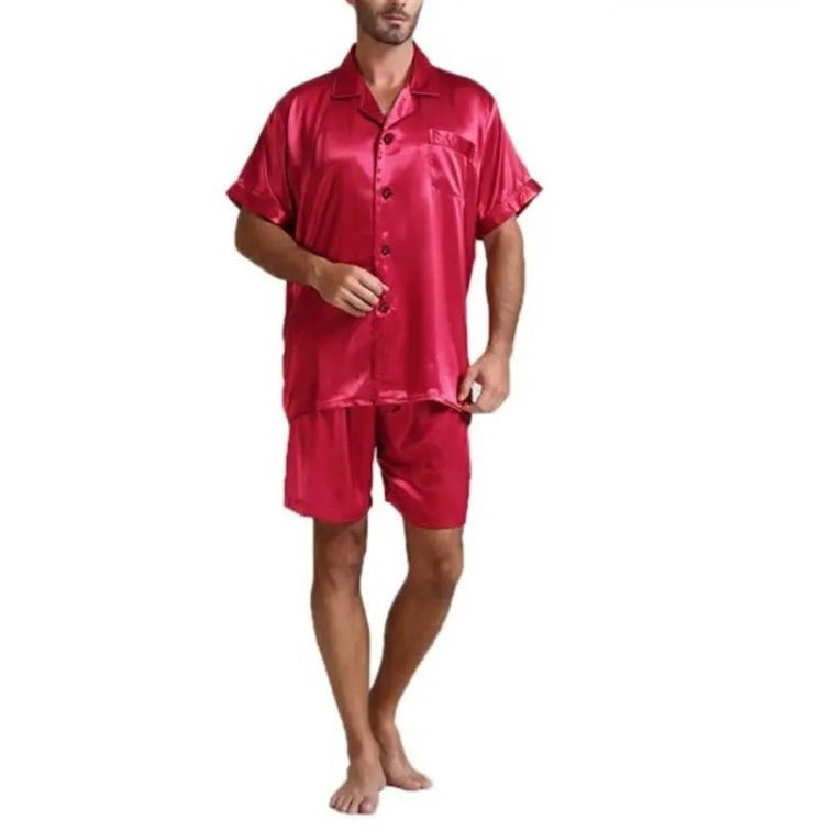 Damen Satin-Pyjama-Set mit kurzer Hose und elegantem Kragen Aliams