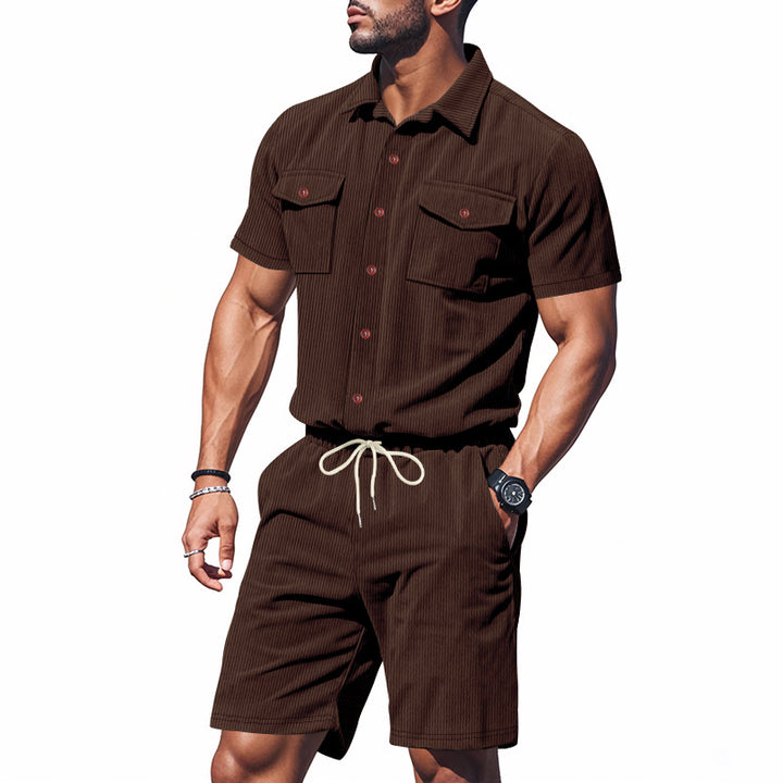 Herren Kurzarm-Hemd und Shorts Set mit praktischen Brusttaschen und elastischem Bund Aliams