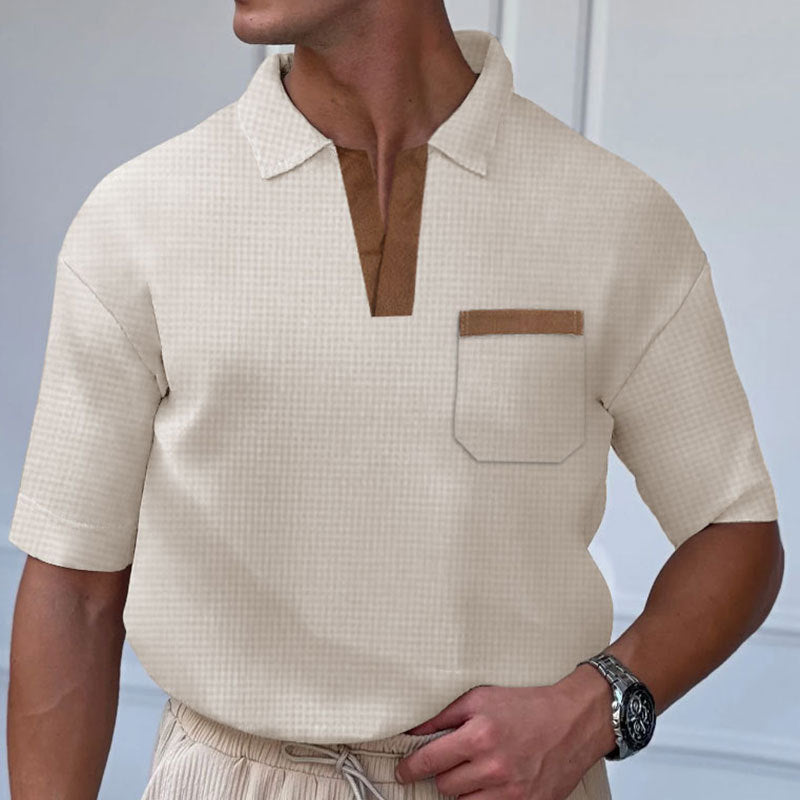 Herren Kurzarm-Polohemd mit modernem Stehkragen und Brusttasche Aliams