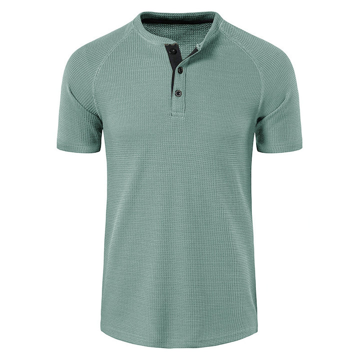 Herren Kurzarm-Henley-Shirt aus weichem, atmungsaktivem Baumwollmix mit praktischer Knopfleiste Aliams