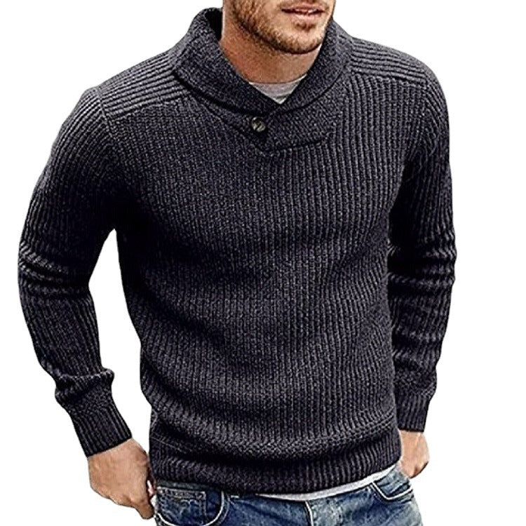 Herren Strickpullover mit Schalkragen und Knopfdetail Aliams