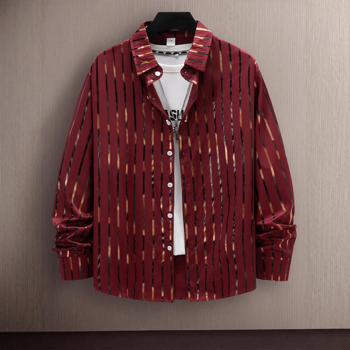 Herren Stilvolles Slim-Fit Gestreiftes Button-Up Hemd Aliams