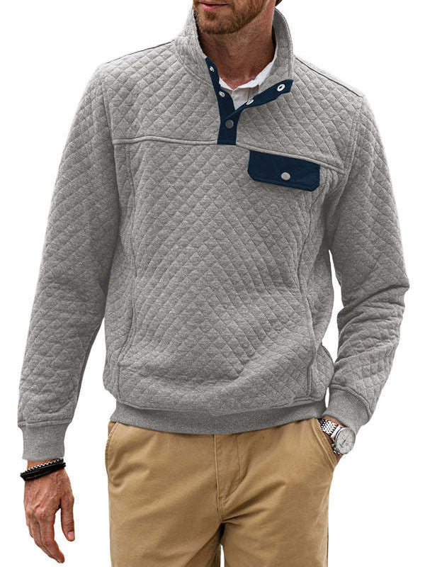 Herren sportlicher Fleece-Pullover mit praktischem Reißverschluss und Knopfleiste Aliams