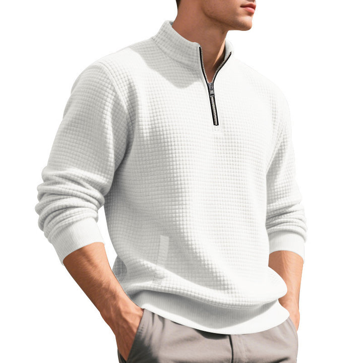 Herren eleganter Fleece-Pullover mit halbem Reißverschluss und strukturiertem Design Aliams