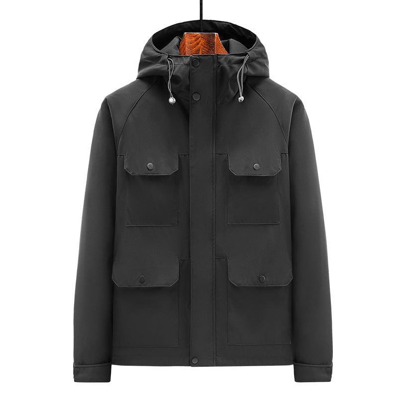 Herren Outdoor-Jacke mit multifunktionalen Taschen und verstellbarem Kapuzenkragen Aliams