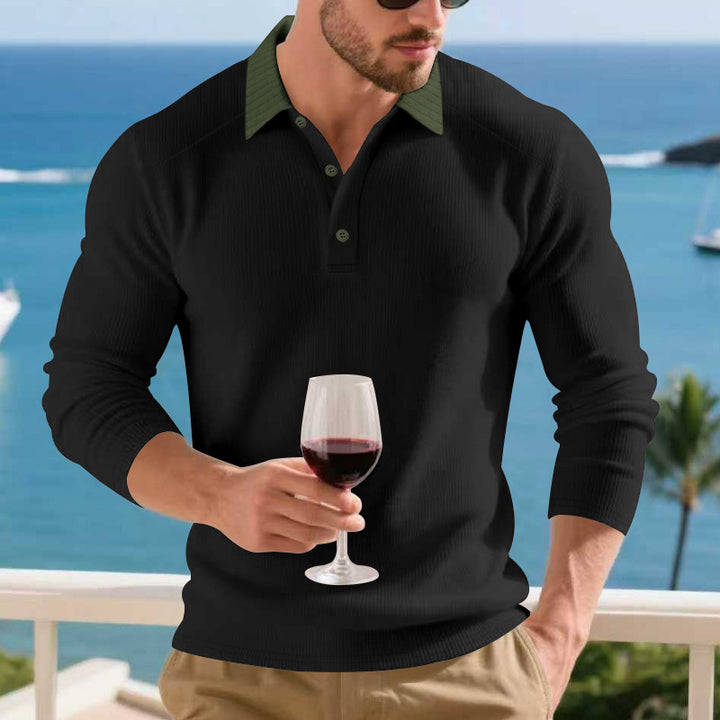 Herren Poloshirt mit strukturiertem Kragen und langen Ärmeln Aliams