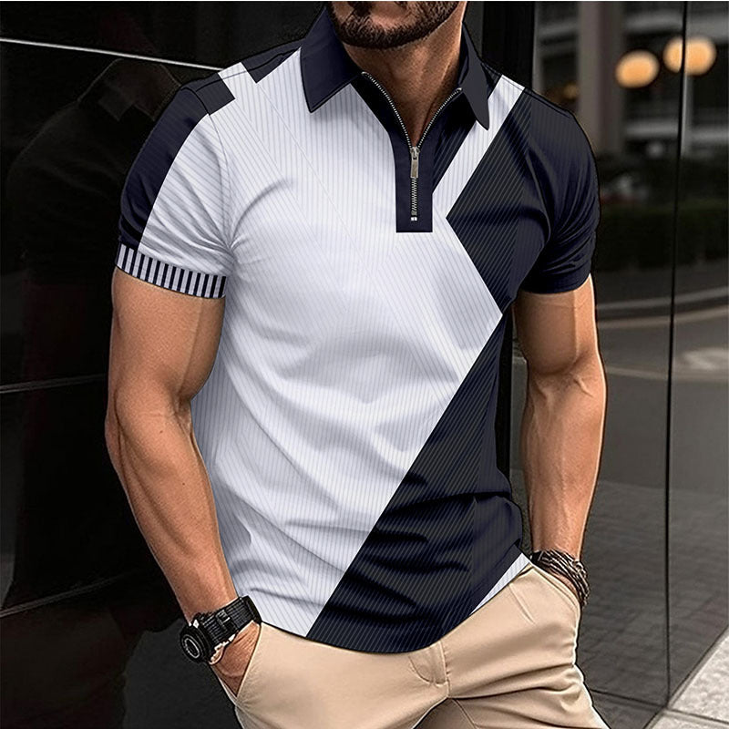 Herren Kurzarm Poloshirt mit modernem Reißverschluss und geometrischem Design Aliams
