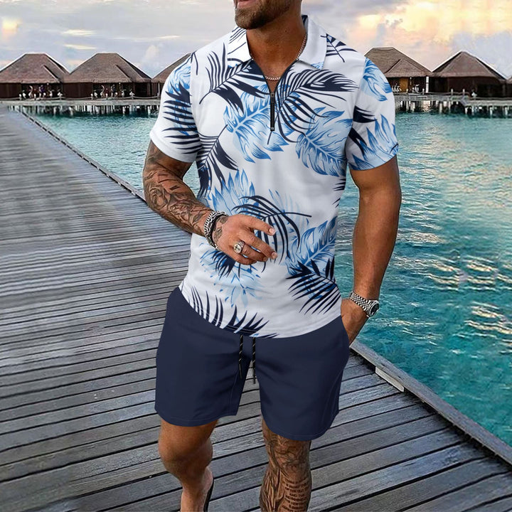 Herren Polohemd im tropischen Design mit Reißverschluss Aliams