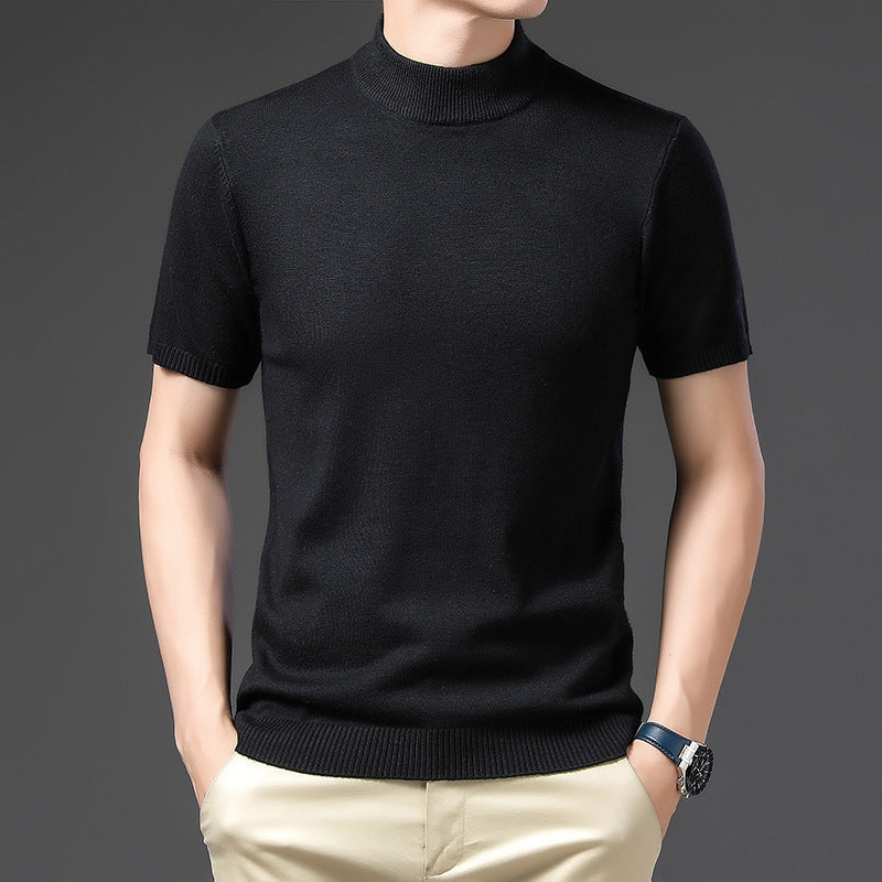 Herren elegantes Kurzarm-Pullover mit hochgeschlossenem Kragen Aliams