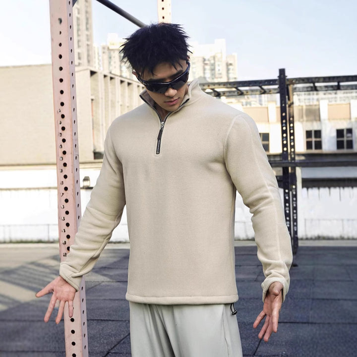 Herren Fleece-Pullover mit modernem Stehkragen und attraktiven Reißverschlussdetails Aliams