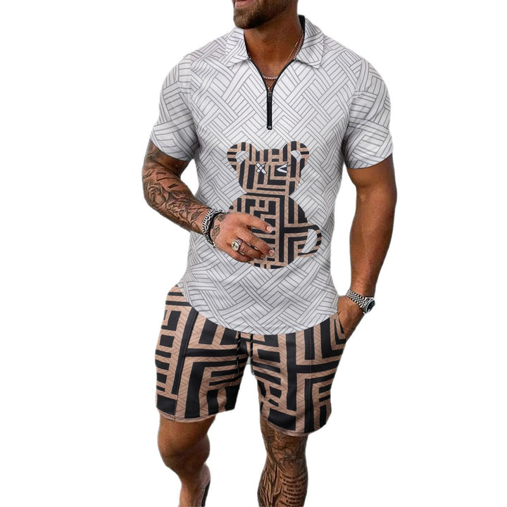 Herren Kurzarm-Set mit modischem Muster und praktischem Reißverschluss Aliams