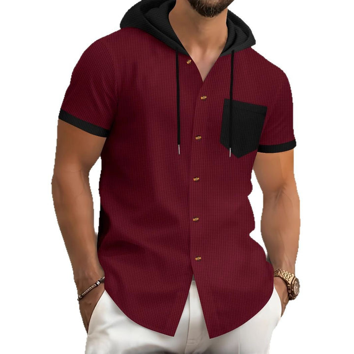 Herren Kurzarm-Hemd mit Kapuze und Brusttasche Aliams