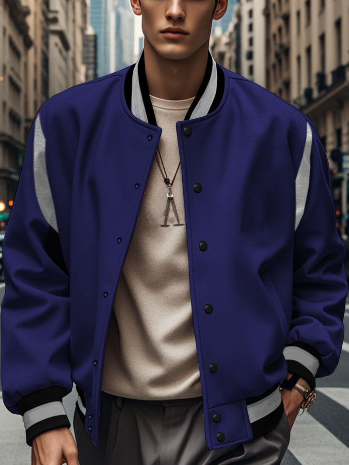 Herren Sportliche Collegejacke mit kontrastrierenden Ärmeln und Knopfdetails Aliams