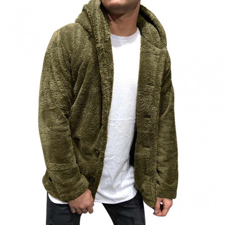 Herren Fleecejacke mit Kapuze und knöpfbarem Verschluss Aliams