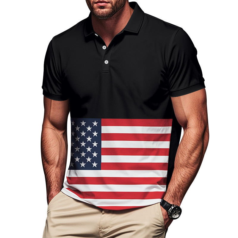 Herren Polohemd mit Amerikanischem Flaggen-Design und atmungsaktivem Stoff Aliams