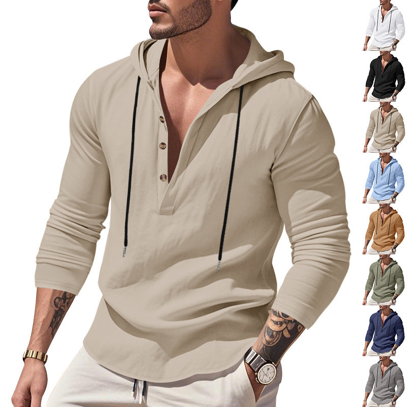 Herren vielseitiger Kapuzenpullover mit Knopfleiste und atmungsaktiver Baumwolle Aliams
