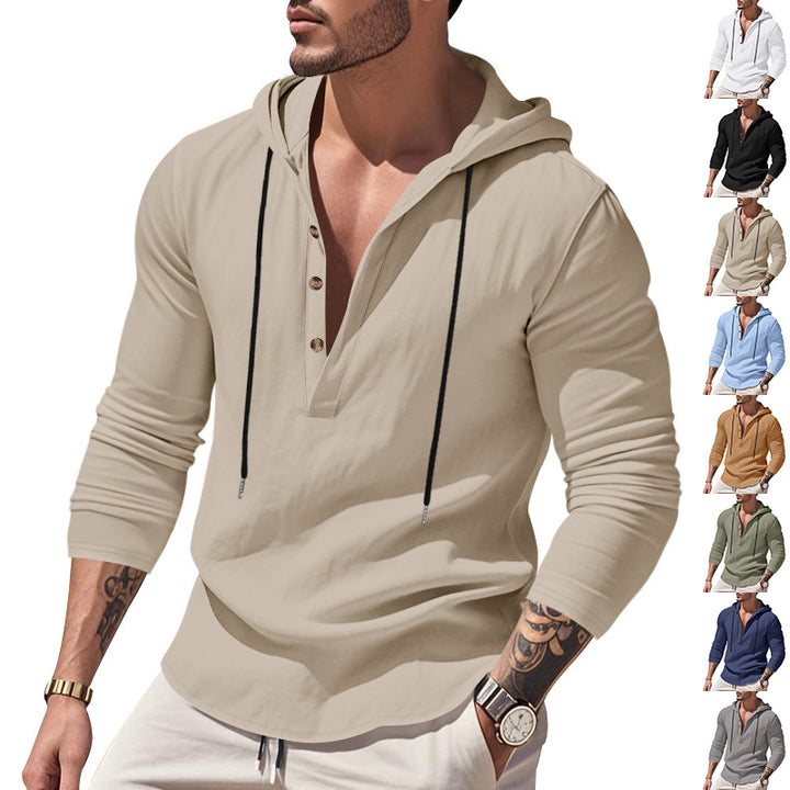 Herren vielseitiger Kapuzenpullover mit Knopfleiste und atmungsaktiver Baumwolle Aliams